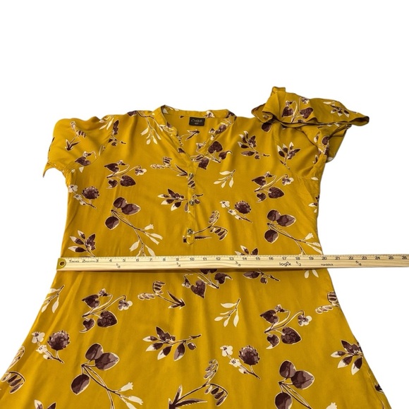 Mustard Yellow Floral Popover Blouse Tunic Ruffle Sleeves Peasant Bohemian XXL - Picture 13 of 16